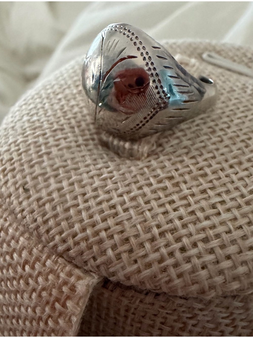 Engraved Sterling Silver Dome Ring - Silver - Picture 4 of 5